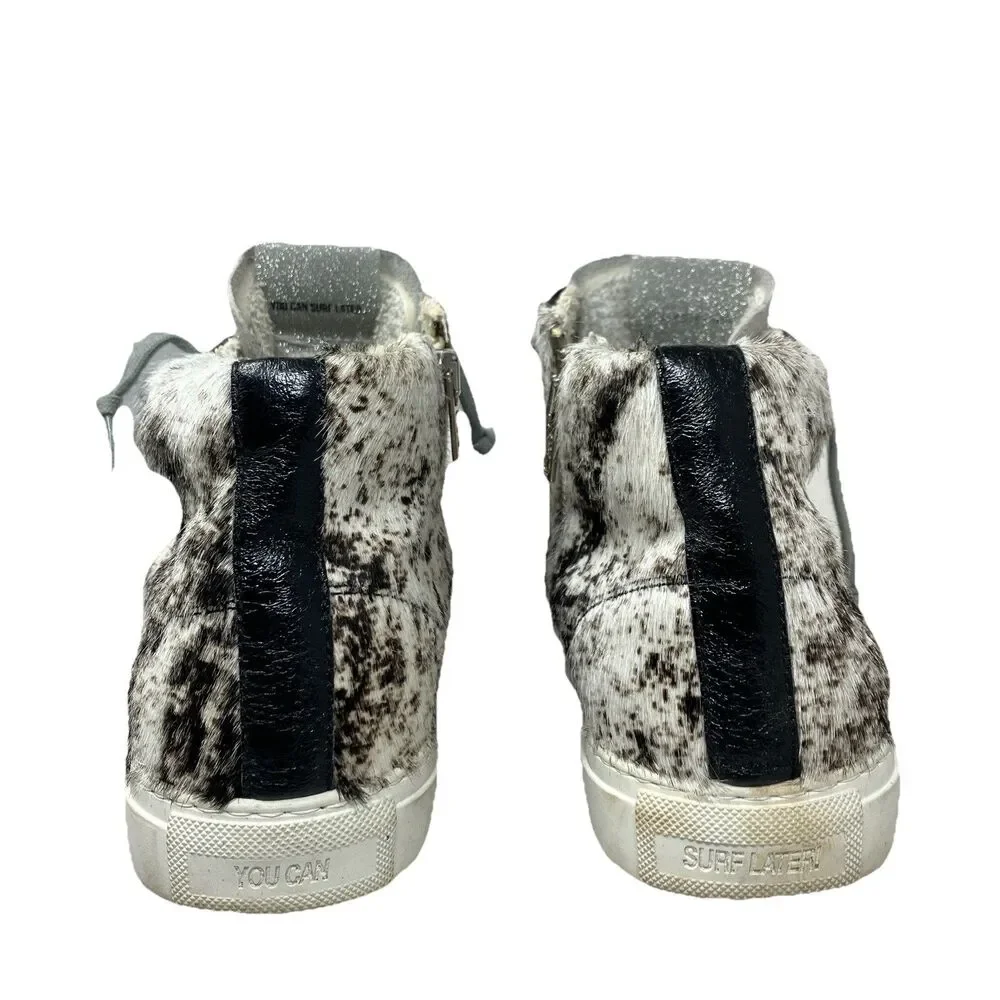 P448 Pony Hair High Tops Womens 8 Cowhide Zip Sneakers Streetwear Luxe Casual‎